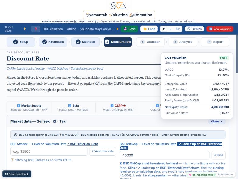 Cost of capital build-up with a live valuation panel